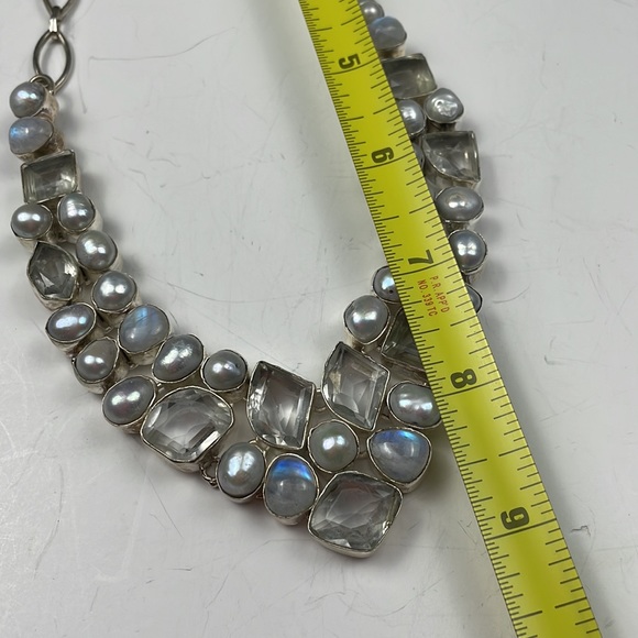 Silver heavy 90kg ,pearl quartz crystal and opalite glass necklace. Hand made - Picture 7 of 7